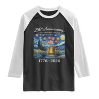USA 250th Anniversary Raglan Shirt Liberty Bell 1776–2026 Patriotic American Flag Starry Night