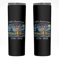 USA 250th Anniversary Skinny Tumbler Liberty Bell 1776–2026 Patriotic American Flag Starry Night