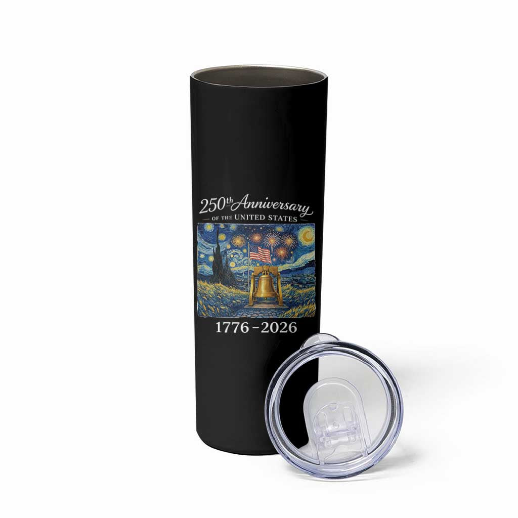 USA 250th Anniversary Skinny Tumbler Liberty Bell 1776–2026 Patriotic American Flag Starry Night