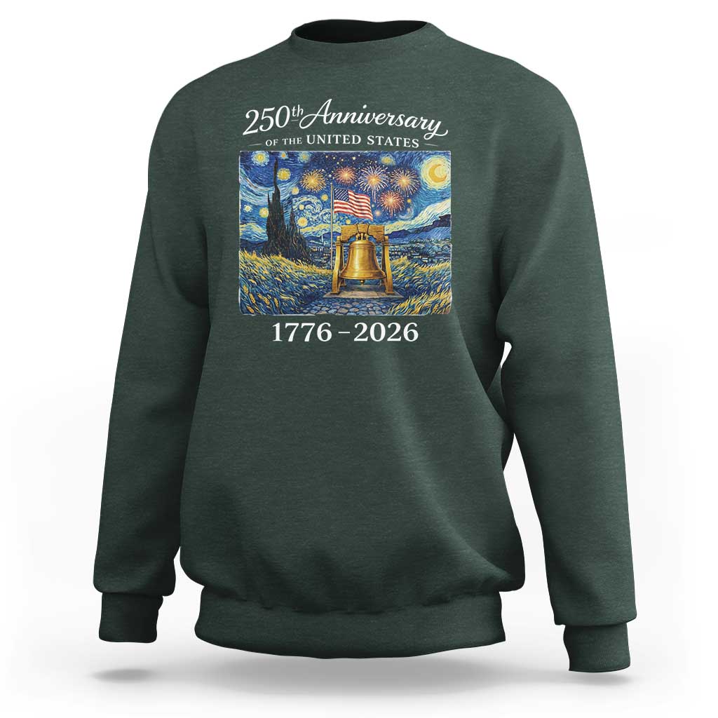 USA 250th Anniversary Sweatshirt Liberty Bell 1776–2026 Patriotic American Flag Starry Night