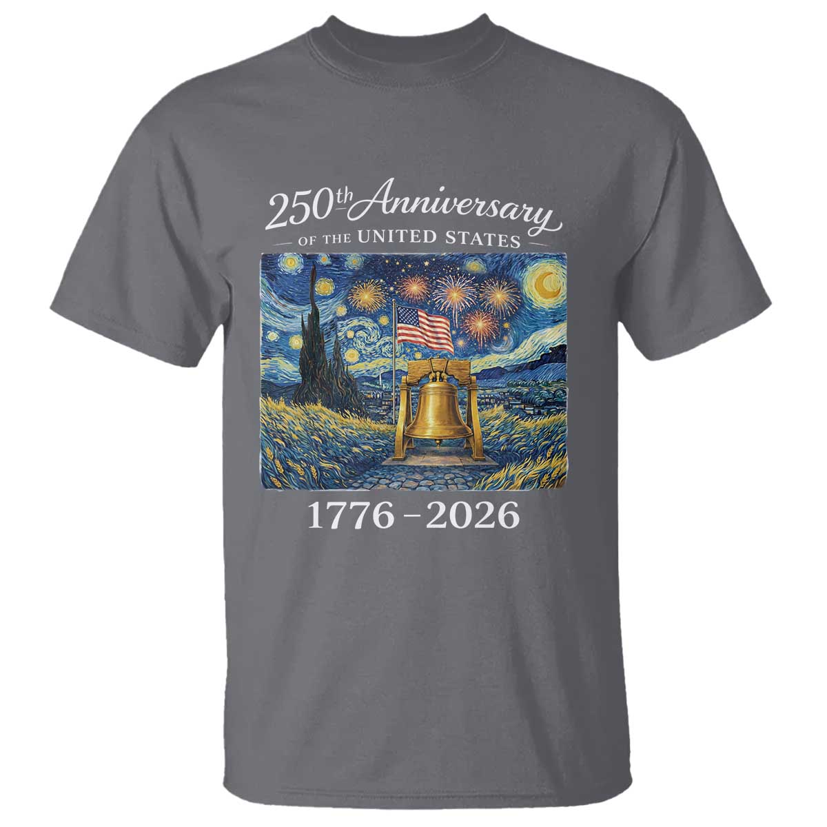 USA 250th Anniversary T Shirt Liberty Bell 1776–2026 Patriotic American Flag Starry Night