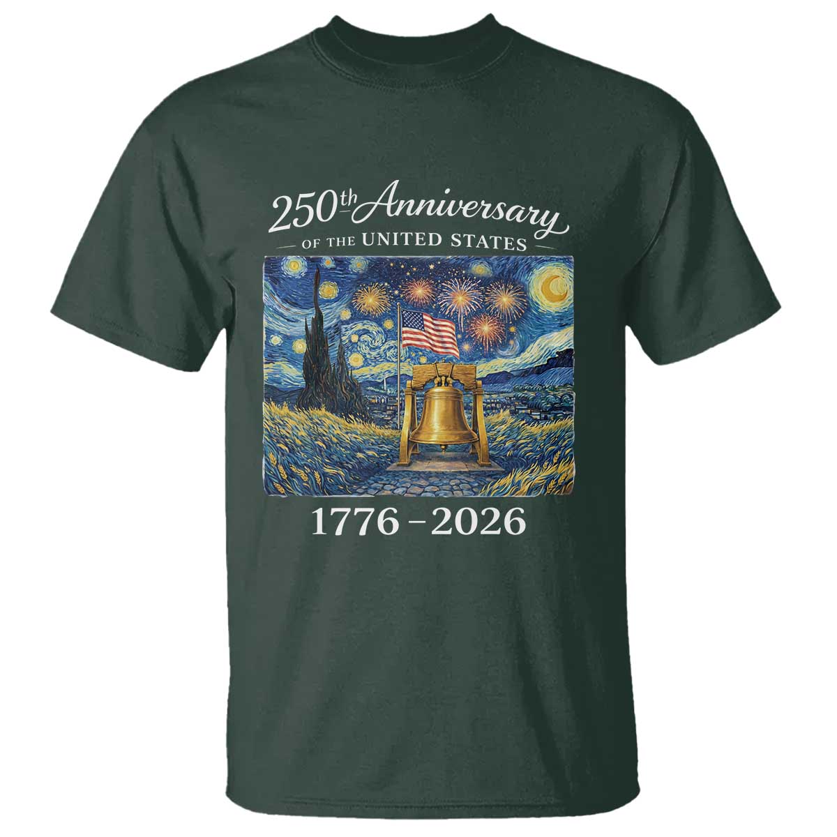 USA 250th Anniversary T Shirt Liberty Bell 1776–2026 Patriotic American Flag Starry Night
