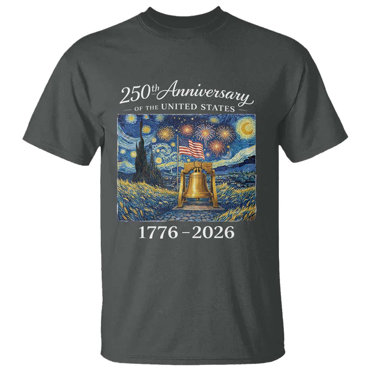USA 250th Anniversary T Shirt Liberty Bell 1776–2026 Patriotic American Flag Starry Night