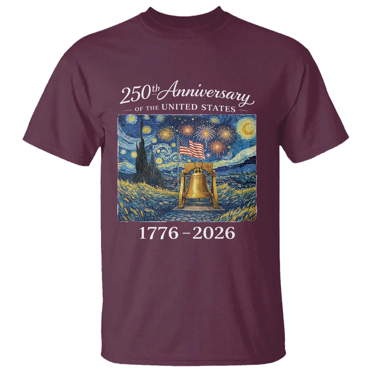 USA 250th Anniversary T Shirt Liberty Bell 1776–2026 Patriotic American Flag Starry Night