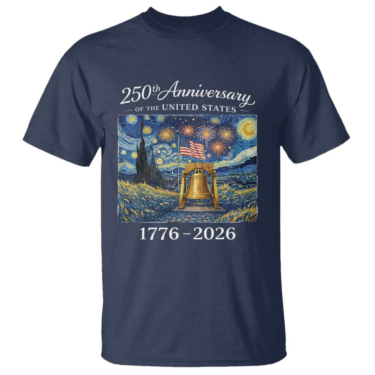 USA 250th Anniversary T Shirt Liberty Bell 1776–2026 Patriotic American Flag Starry Night