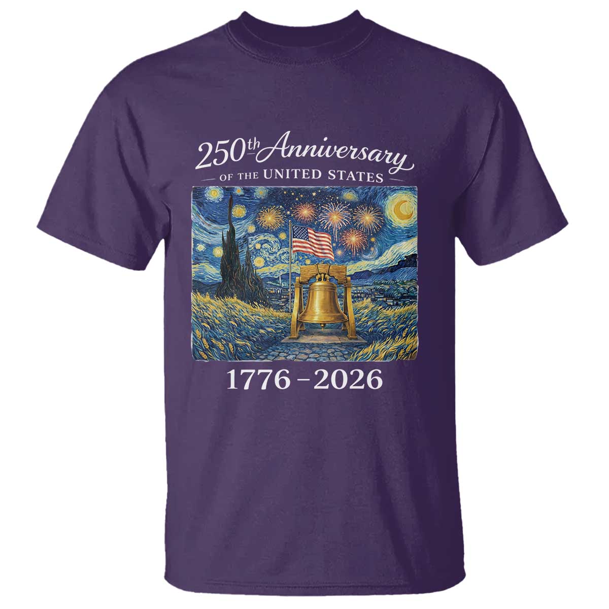 USA 250th Anniversary T Shirt Liberty Bell 1776–2026 Patriotic American Flag Starry Night