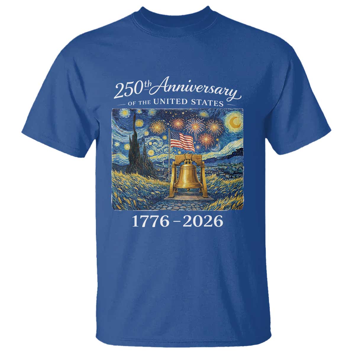 USA 250th Anniversary T Shirt Liberty Bell 1776–2026 Patriotic American Flag Starry Night