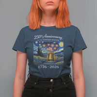 USA 250th Anniversary T Shirt For Women Liberty Bell 1776–2026 Patriotic American Flag Starry Night