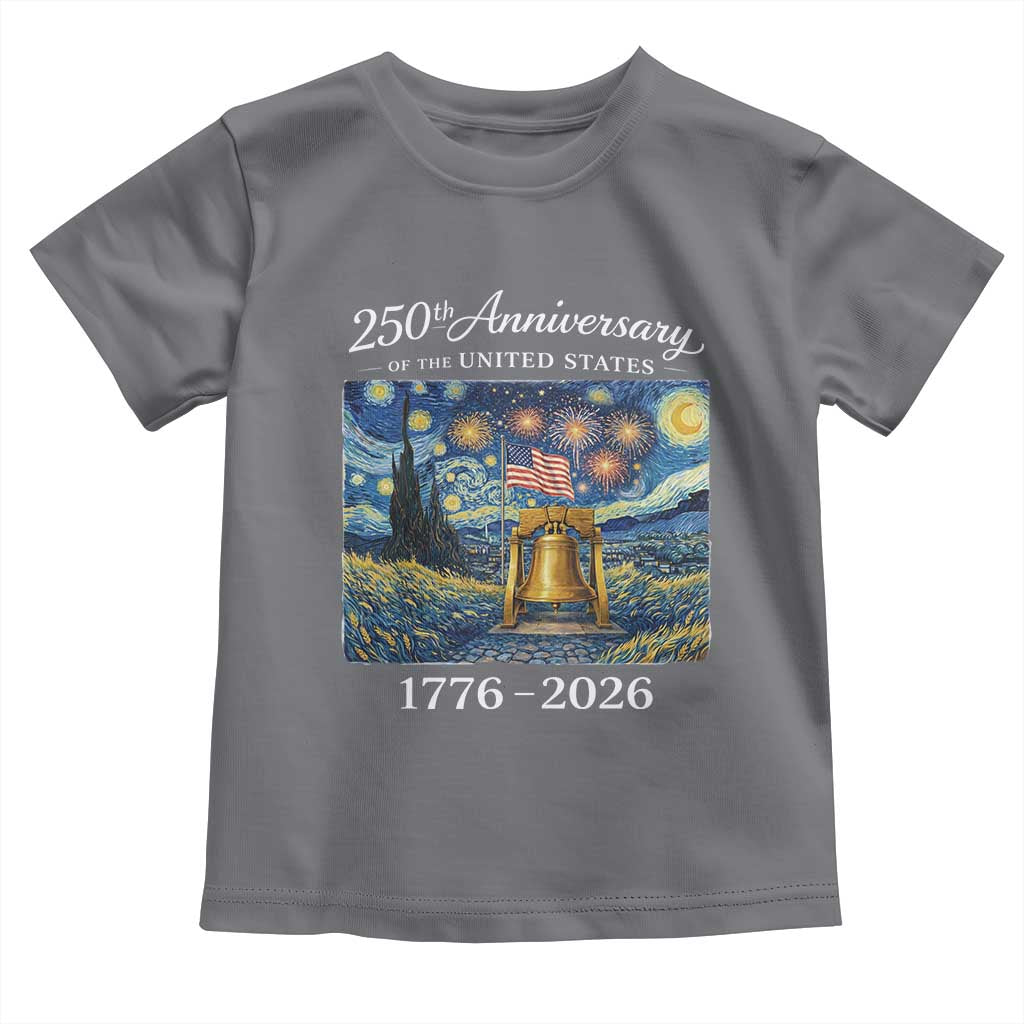 USA 250th Anniversary Toddler T Shirt Patriotic Liberty Bell 1776 2026 American Flag Starry Night
