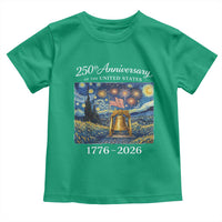 USA 250th Anniversary Toddler T Shirt Patriotic Liberty Bell 1776 2026 American Flag Starry Night