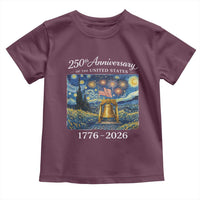 USA 250th Anniversary Toddler T Shirt Patriotic Liberty Bell 1776 2026 American Flag Starry Night