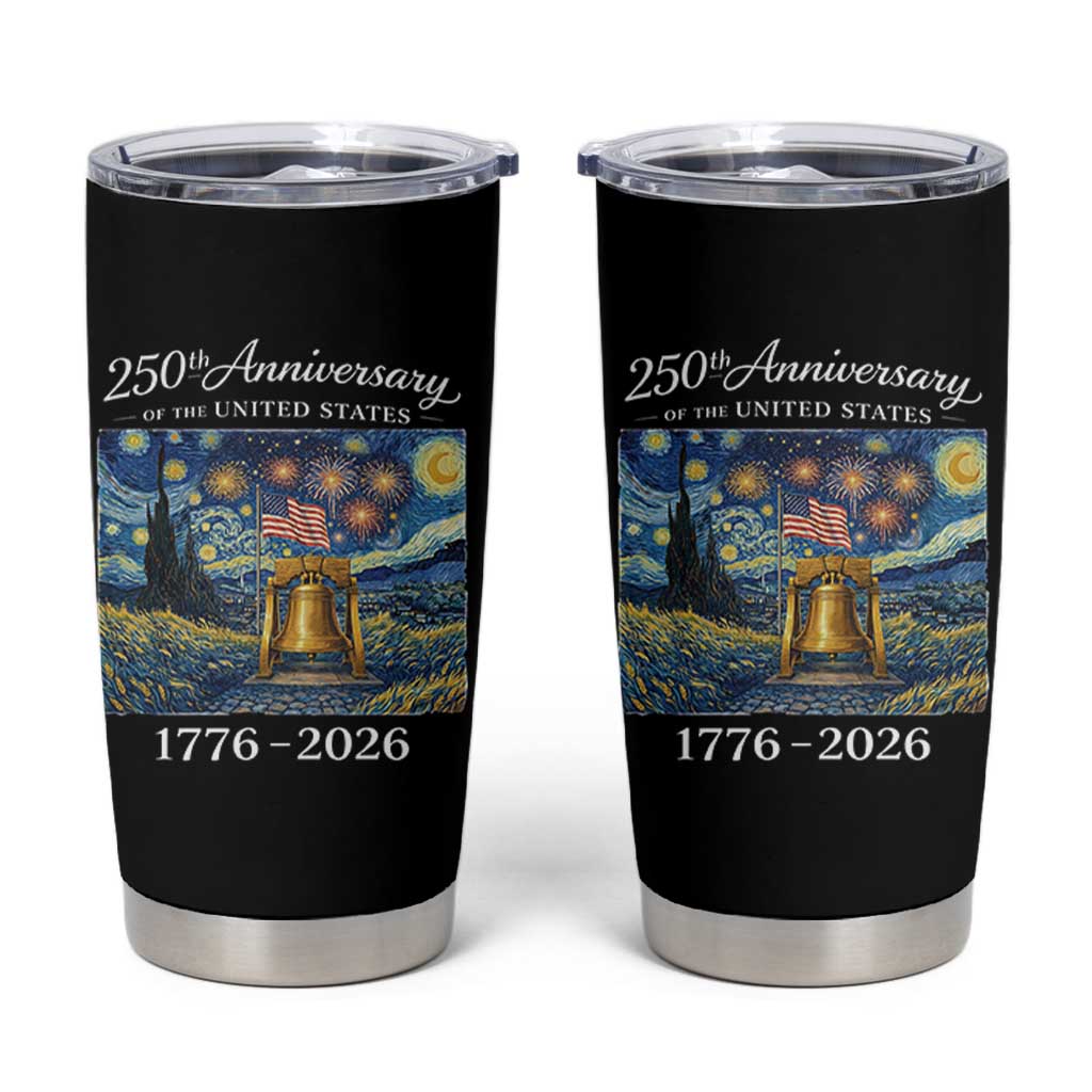 USA 250th Anniversary Tumbler Cup Liberty Bell 1776–2026 Patriotic American Flag Starry Night