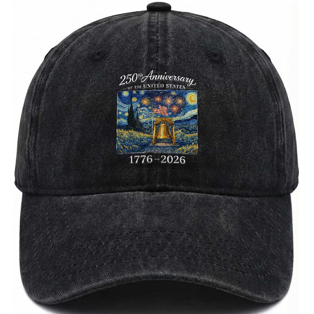 USA 250th Anniversary Washed Cotton Baseball Cap Liberty Bell 1776–2026 Patriotic American Flag Starry Night