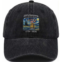 USA 250th Anniversary Washed Cotton Baseball Cap Liberty Bell 1776–2026 Patriotic American Flag Starry Night