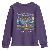 USA 250th Anniversary Youth Sweatshirt Patriotic Liberty Bell 1776 2026 American Flag Starry Night