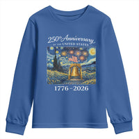 USA 250th Anniversary Youth Sweatshirt Patriotic Liberty Bell 1776 2026 American Flag Starry Night