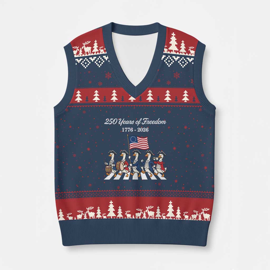 250 Years Of Freedom V-Neck Knit Sweater Vest Silly Goose Patriotic 4th of July