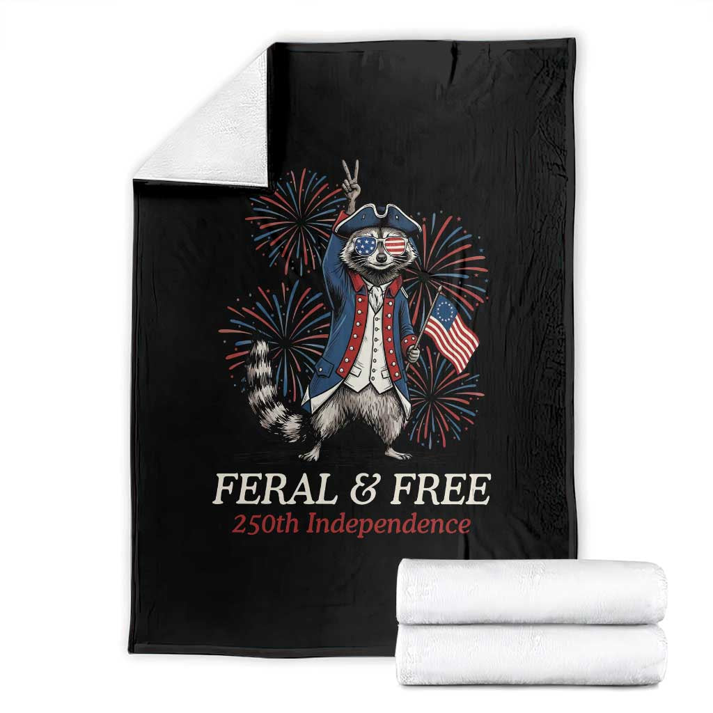 Feral and Free Funny Raccoon 4th of July Throw Blanket USA 250 Years Freedom Independence Anniversary Gift