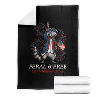 Feral and Free Funny Raccoon 4th of July Throw Blanket USA 250 Years Freedom Independence Anniversary Gift