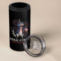 Feral and Free Funny Raccoon 4th of July 4 in 1 Can Cooler Tumbler USA 250 Years Freedom Independence Anniversary Gift