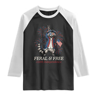 Feral and Free Funny Raccoon 4th of July Raglan Shirt USA 250 Years Freedom Independence Anniversary Gift
