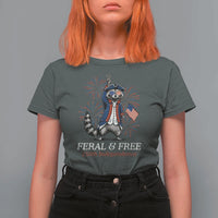 Feral & Free Funny Raccoon 4th of July T Shirt For Women USA 250 Years Freedom Independence Anniversary Gift