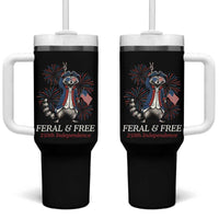 Feral and Free Funny Raccoon 4th of July Tumbler With Handle USA 250 Years Freedom Independence Anniversary Gift