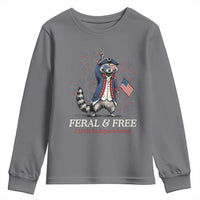 Feral & Free Funny Raccoon 4th of July Youth Sweatshirt USA 250 Years Freedom Independence Anniversary Gift