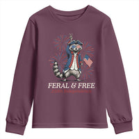 Feral & Free Funny Raccoon 4th of July Youth Sweatshirt USA 250 Years Freedom Independence Anniversary Gift