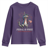 Feral & Free Funny Raccoon 4th of July Youth Sweatshirt USA 250 Years Freedom Independence Anniversary Gift