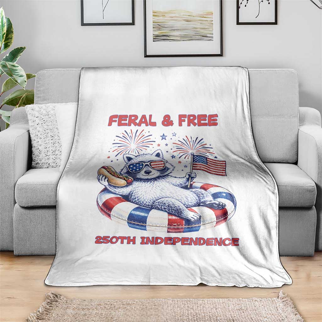 Feral and Free Funny Raccoon 4th of July Throw Blanket 250 Years Of Freedom