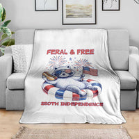 Feral and Free Funny Raccoon 4th of July Throw Blanket 250 Years Of Freedom