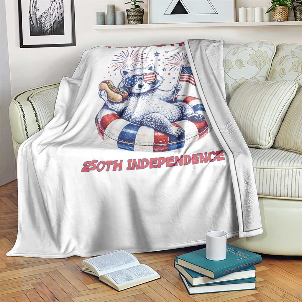 Feral and Free Funny Raccoon 4th of July Throw Blanket 250 Years Of Freedom