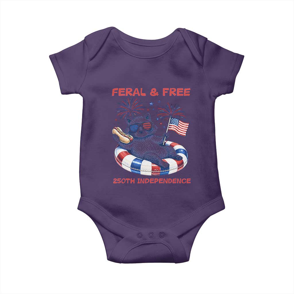 Feral & Free Funny Raccoon 4th of July Baby Onesie 250 Years Of Freedom