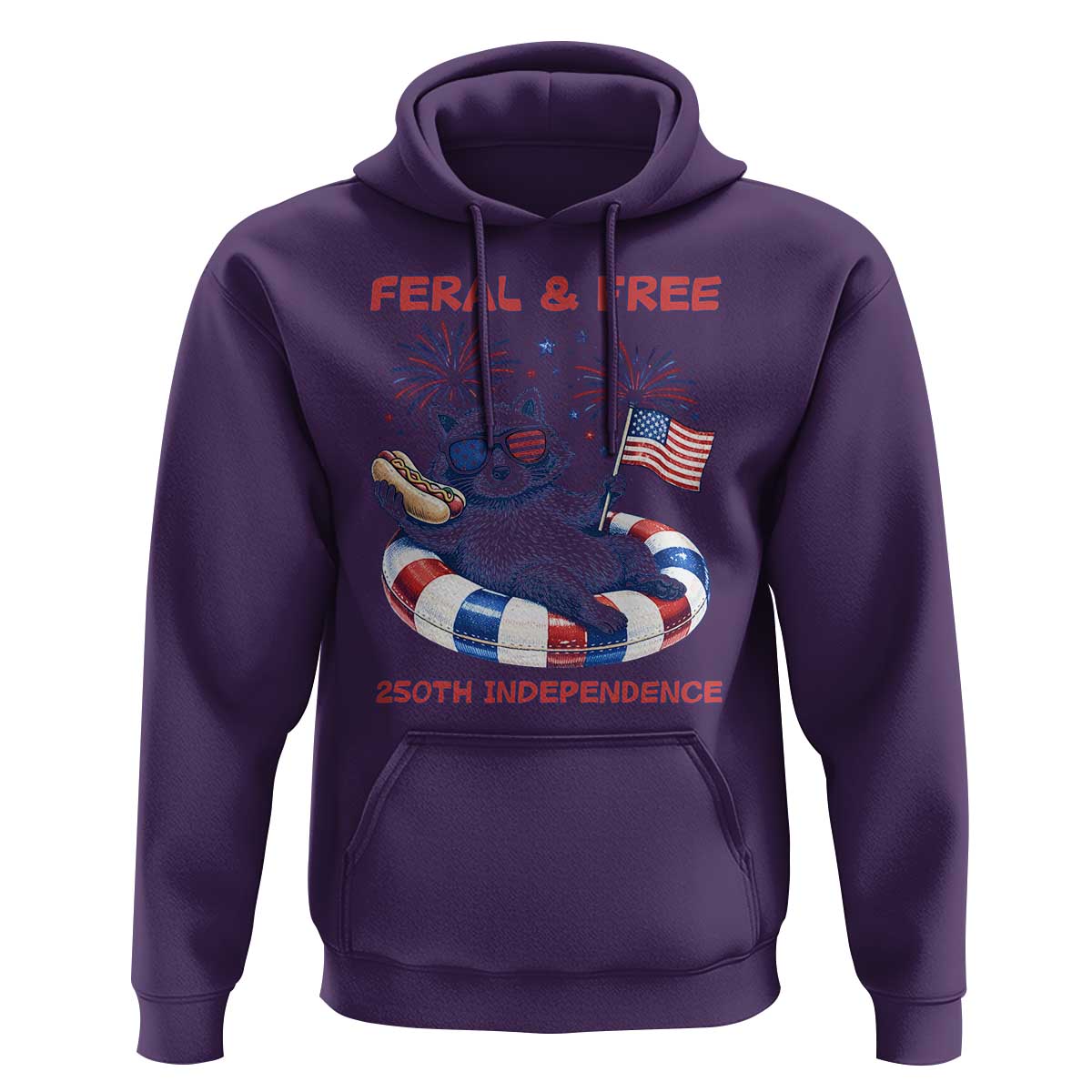 Feral & Free Funny Raccoon 4th of July Hoodie 250 Years Of Freedom