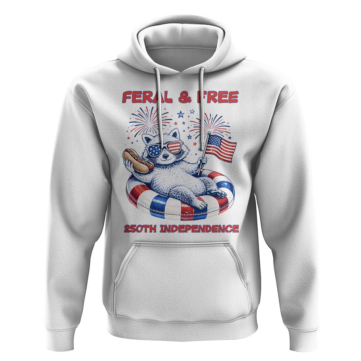 Feral & Free Funny Raccoon 4th of July Hoodie 250 Years Of Freedom