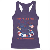 Feral & Free Funny Raccoon 4th of July Racerback Tank Top 250 Years Of Freedom
