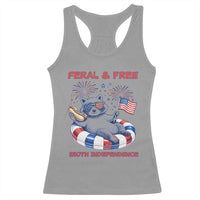 Feral & Free Funny Raccoon 4th of July Racerback Tank Top 250 Years Of Freedom