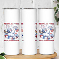 Feral and Free Funny Raccoon 4th of July Skinny Tumbler 250 Years Of Freedom