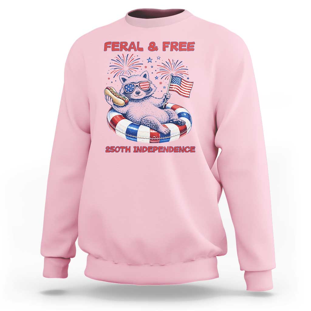 Feral & Free Funny Raccoon 4th of July Sweatshirt 250 Years Of Freedom