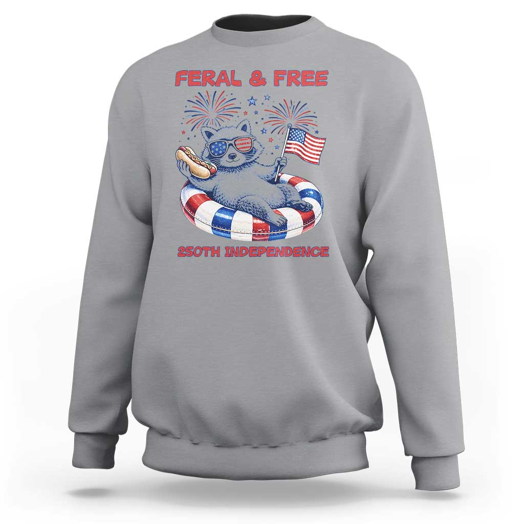 Feral & Free Funny Raccoon 4th of July Sweatshirt 250 Years Of Freedom