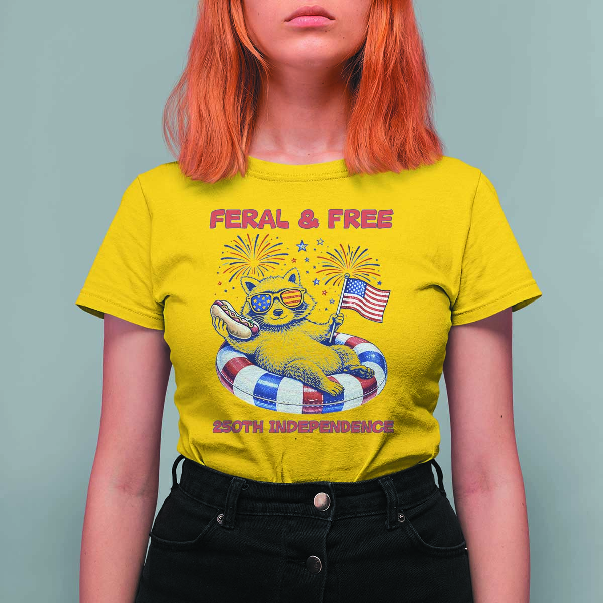 Feral & Free Funny Raccoon 4th of July T Shirt For Women 250 Years Of Freedom