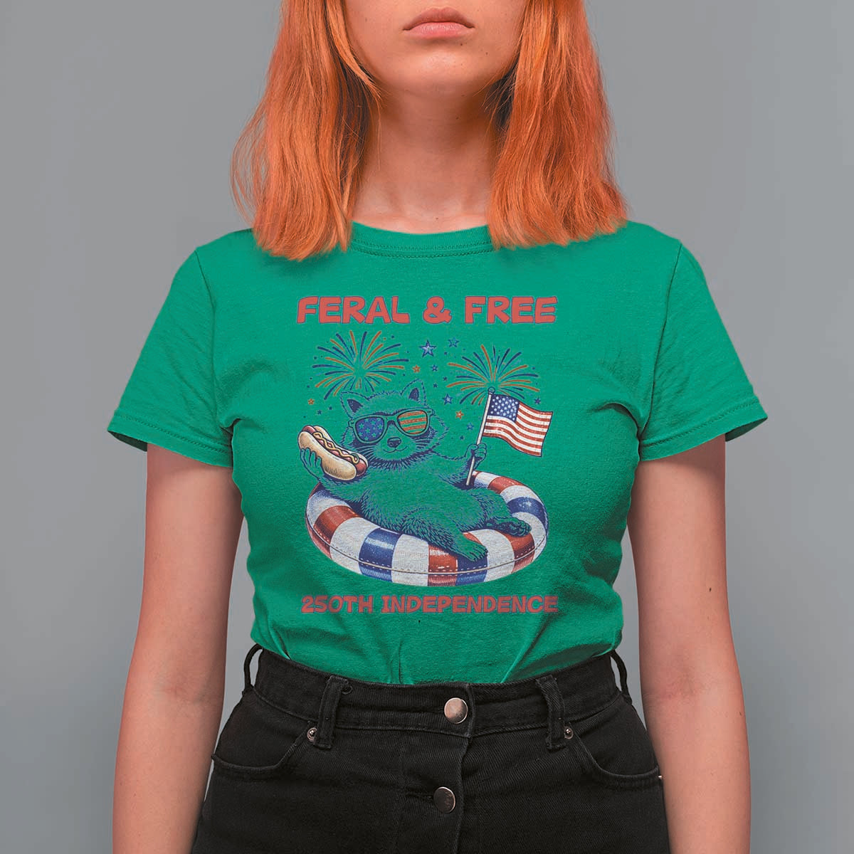 Feral & Free Funny Raccoon 4th of July T Shirt For Women 250 Years Of Freedom