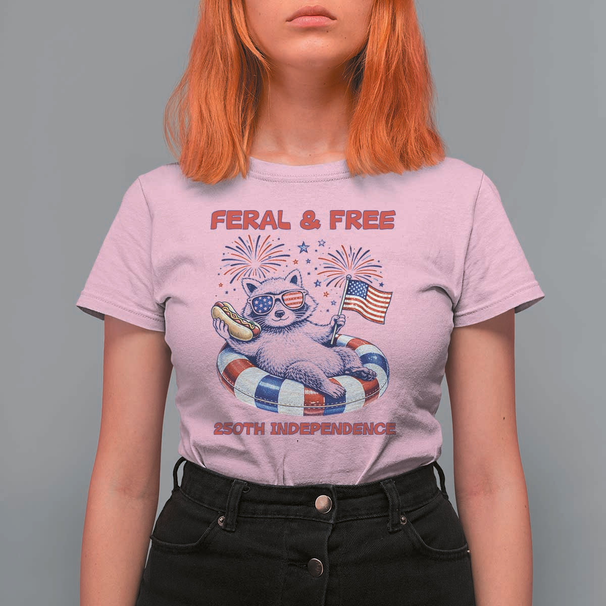 Feral & Free Funny Raccoon 4th of July T Shirt For Women 250 Years Of Freedom
