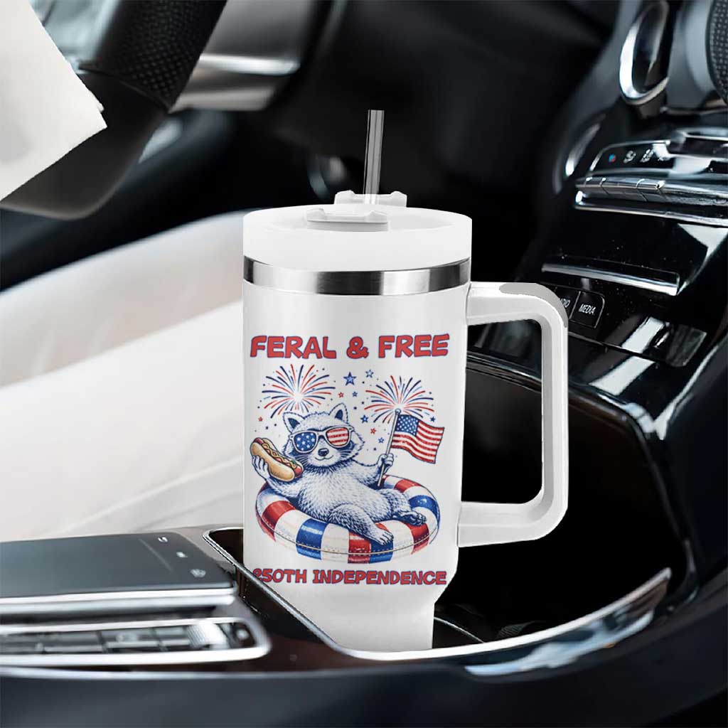 Feral and Free Funny Raccoon 4th of July Tumbler With Handle 250 Years Of Freedom