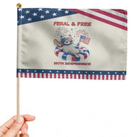 Feral and Free Funny Raccoon 4th of July Patriotic Handheld Flag 250 Years Of Freedom
