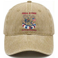 Feral and Free Funny Raccoon 4th of July Washed Cotton Baseball Cap 250 Years Of Freedom
