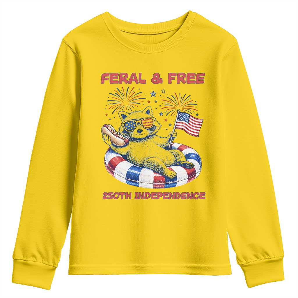 Feral & Free Funny Raccoon 4th of July Youth Sweatshirt 250 Years Of Freedom