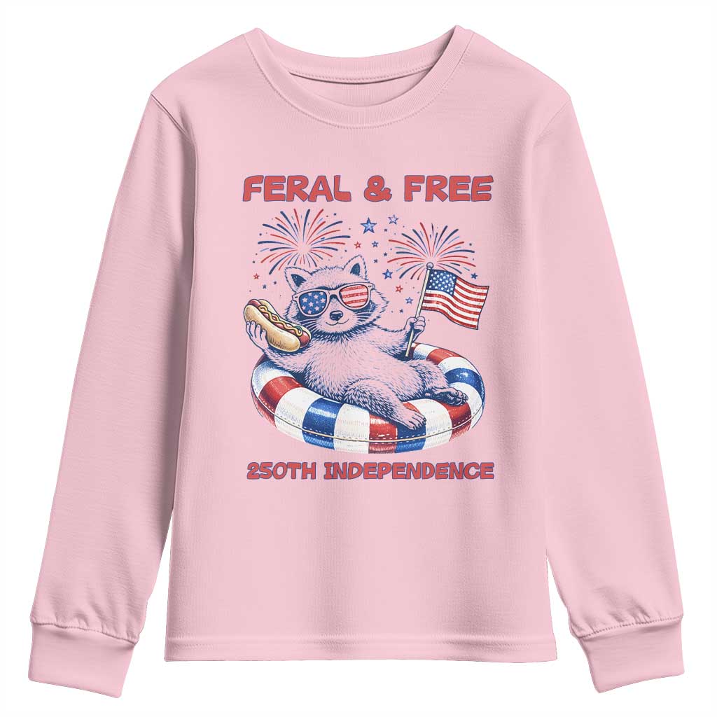 Feral & Free Funny Raccoon 4th of July Youth Sweatshirt 250 Years Of Freedom