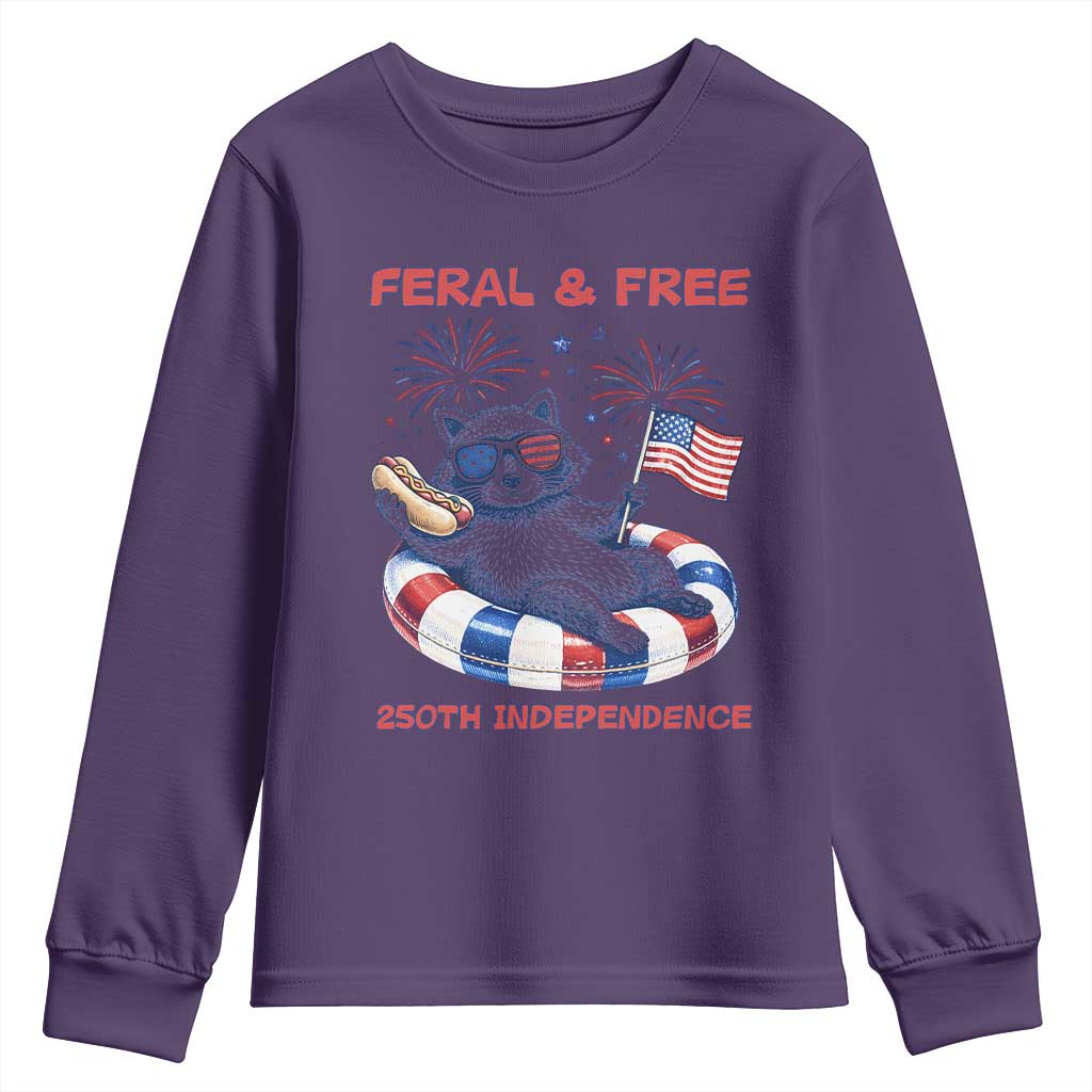 Feral & Free Funny Raccoon 4th of July Youth Sweatshirt 250 Years Of Freedom